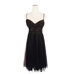 Teeze Me Black Tulle Dress XS Empire Lace Waistline Spaghetti Straps Ruched